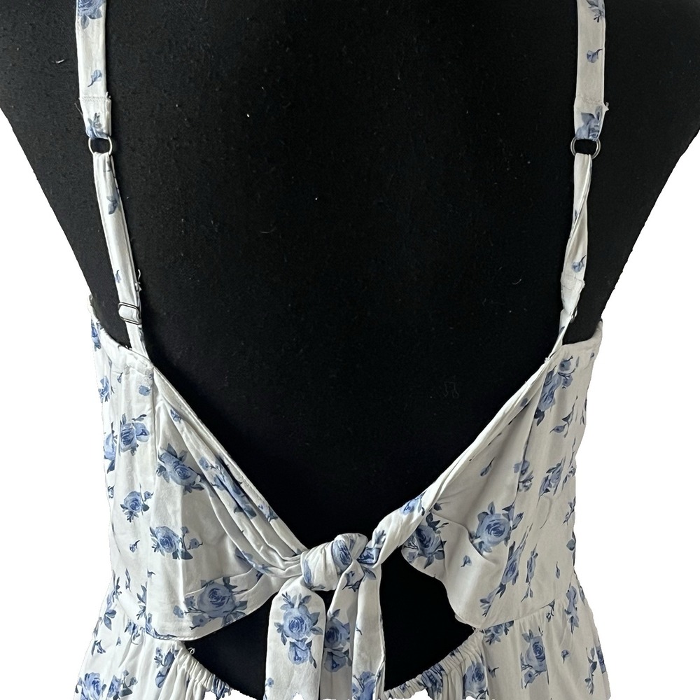 Blue Floral Babydoll Mini Dress Women's M Tiered Ditsy Cottagecore - Picture 8 of 9